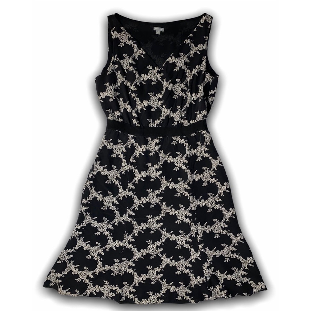 ANN TAYLOR 100% Silk Black White Floral Dress 14 - Picture 3 of 5